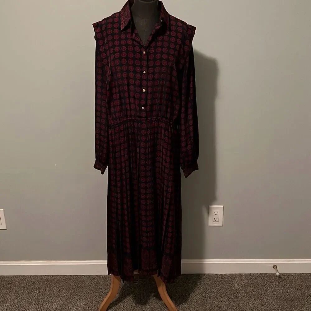 Schrader Women's Black Floral Allover Print Long Sleeve Shirt Dress Size 16